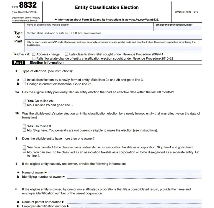 Form 8832 IRS Classification